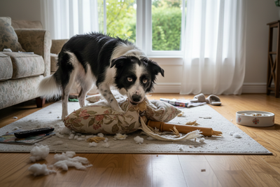 focus om destructive behaviour and anxiety of a dog